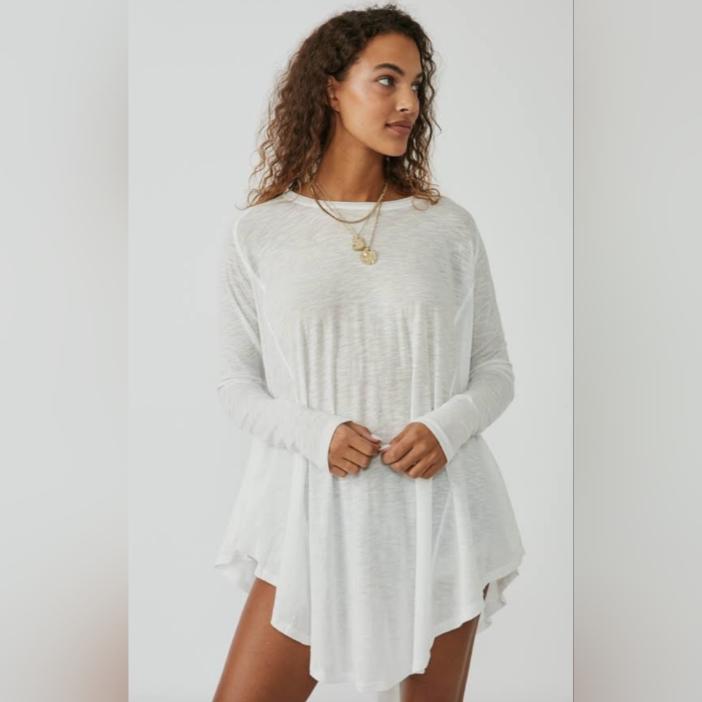 Free People! Aria Trapeze Long Sleeve Top in Optic White.